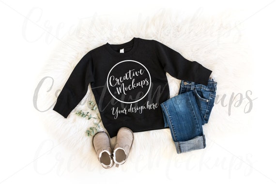 Toddler Black Fleece SweaT-Shirt Mockup Gender Neutral Toddler