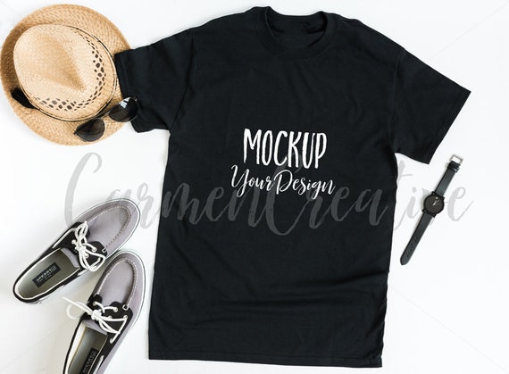 Gildan Black T-Shirt Mockup Masculine Apparel Mockup