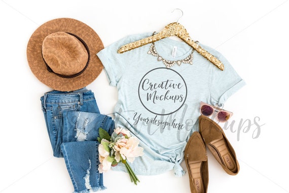 Bella Canvas Heather Prism Ice Blue Shirt Mockup 3001 Bella Canvas Heather Prism Ice Blue Shirt Mockup 3001