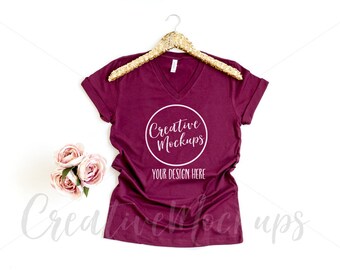 Download Bella And Canvas Maroon Shirt Mockup 3001 With Gold Hanger Elegant Mockups Flat Lay Feminine Mockups Yellow T Shirt Mockup Psd File PSD Mockup Templates