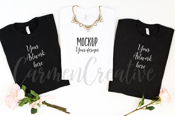 Folded Shirt Mockups In Black And White  Bonus