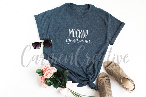 Gildan Dark Heather Navy Simple T-Shirt Mockup Feminine Gildan Dark Heather Navy Simple T-Shirt Mockup Feminine