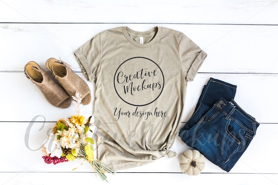 Bella Canvas Heather Stone Fall Shirt Mockup 3001 Bella Canvas Heather Stone Fall Shirt Mockup 3001