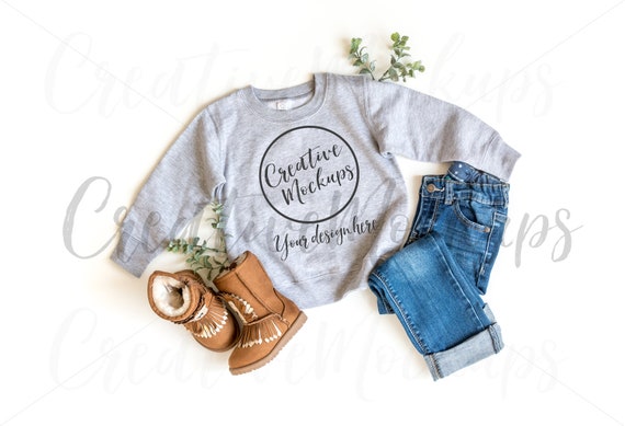 Toddler Dark Heather Grey SweaT-Shirt Mockup Toddler Girl
