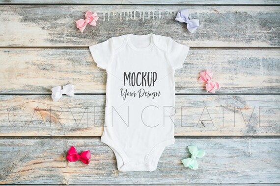 Baby Girl Bodysuit Mockup With Bows Bodysuit Mockup