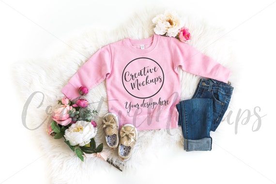 Toddler Pink Fleece SweaT-Shirt Mockup Toddler Girl SweaT-Shirt