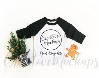Bella And Canvas Red White Raglan Shirt Mockup 3200 Etsy
