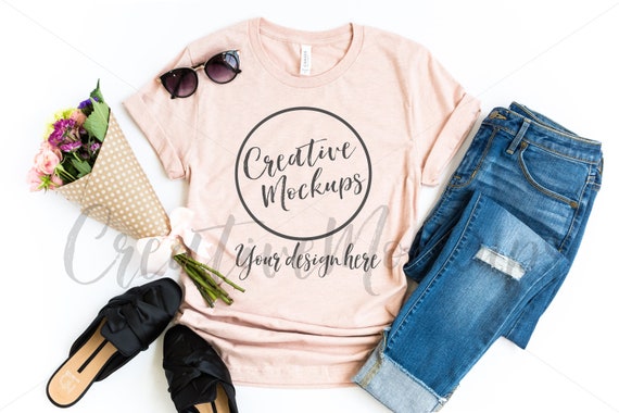Bella Canvas Heather Prism Peach 3001 Shirt Mockup Bella Canvas Heather Prism Peach 3001 Shirt Mockup