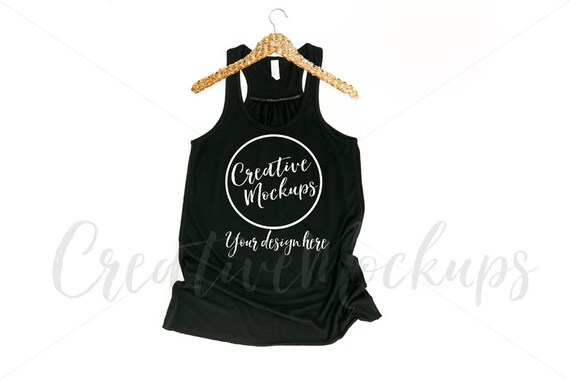 Bella Canvas Basic Black Tank Top Mockup With Gold