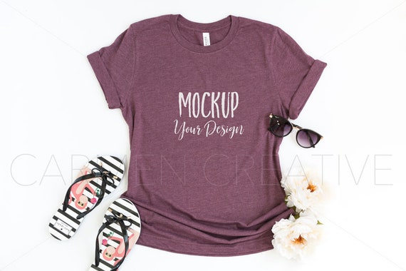 Bella  Canvas Heather Maroon Unisex Shirt Mockup 3001