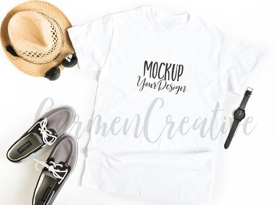 Gildan White T-Shirt Mockup Masculine Apparel Mockup