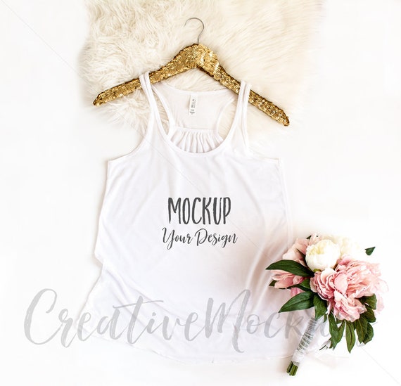 Bella  Canvas White Tank Top Mockup With Gold