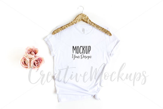 Bella And Canvas White Shirt Mockup 3001 With Gold
