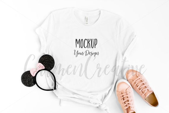 White T-Shirt Mockup With Girly Mouse Ears Bella