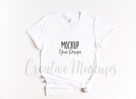 White Vneck Shirt Mockup No Props Bella