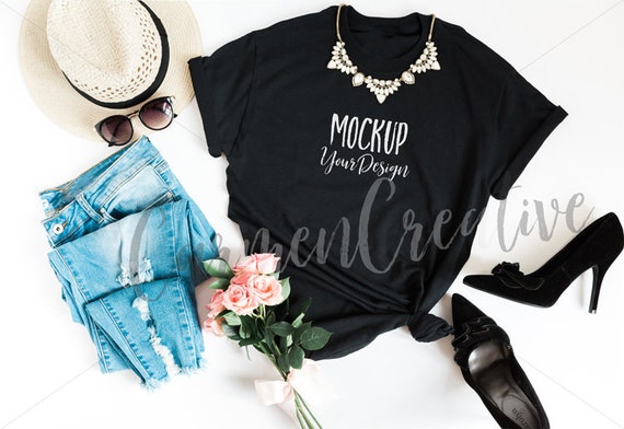 Gildan Black Shirt Mockup Feminine Apparel Mockup With