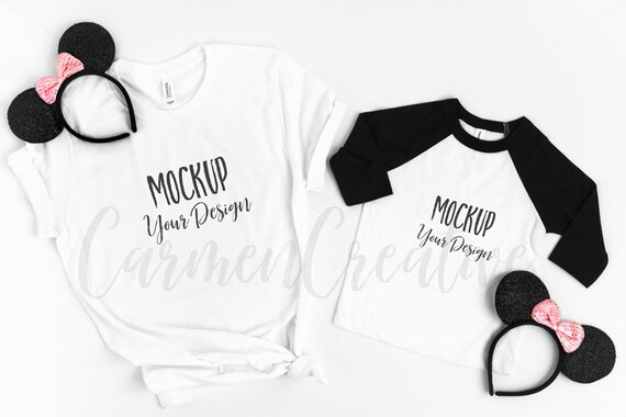 Mommy And Daughter White Shirt Mockup With Girly Mouse