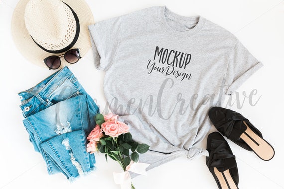 Gildan Gray T-Shirt Mockup Feminine Apparel Mockup