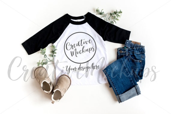 Bella Canvas Black White Raglan Shirt Mockup 3200 Bella Canvas Black White Raglan Shirt Mockup 3200