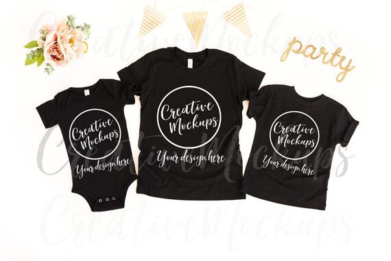 Big Sister Little Sisters Black Shirt Mockups 3001y