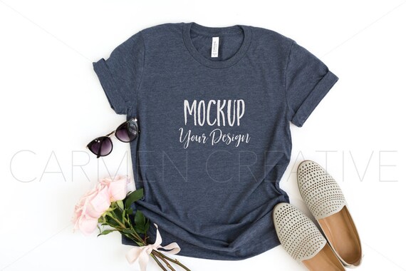 Bella And Canvas Heather Navy Unisex Shirt Mockup 3001