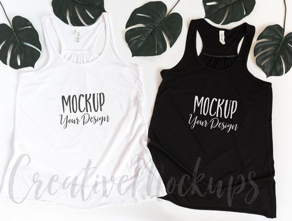Tropical Style Black And White Tank Top Mockup