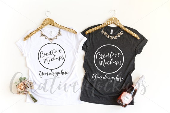 Bella Canvas White And Dark Grey Heather Shirt Mockup