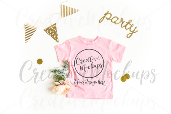 Pink Toddler Shirt Mockup 3001t Flat Lay Shirt