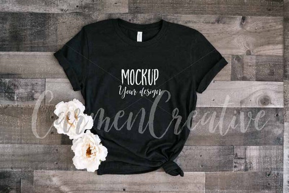 Bella Canvas Black Shirt Mockup 3001 With Flowers Bella Canvas Black Shirt Mockup 3001 With Flowers