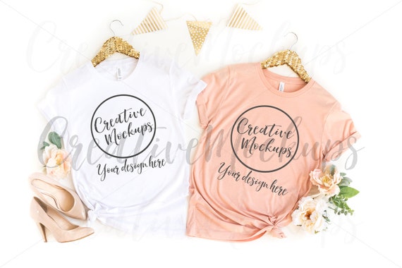 Bella  Canvas White And Peach Bachelorette Shirt Mockup