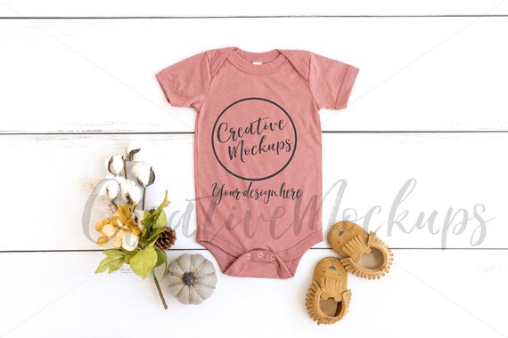 Bella  Canvas Mauve Triblend Bodysuit Mockup On Wood