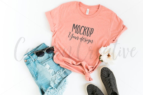 Bella Canvas Heather Sunset 3001 Unisex Shirt Mockup