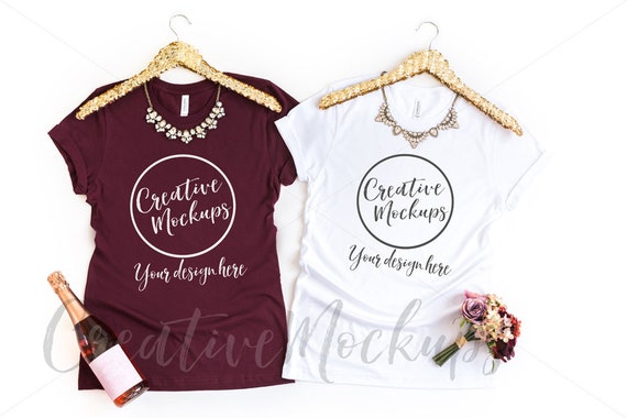 Bella And Canvas Maroon And White Shirt Mockup
