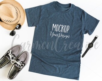 Download Gildan Dark Heather Navy Blue T-Shirt Mockup / Masculine ...
