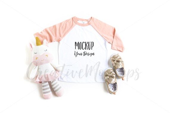 Bella And Canvas Peach Toddler Baseball Shirt Mockup 3200t