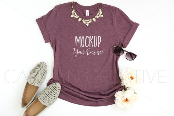 Bella And Canvas Heather Maroon Unisex Shirt Mockup 3001