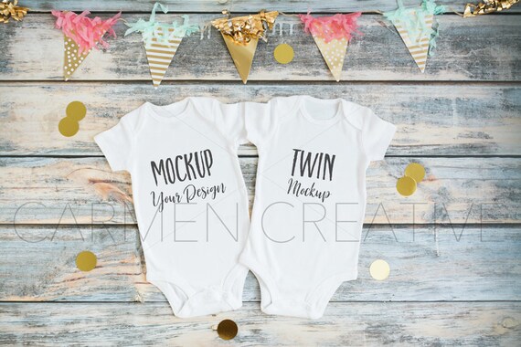 Set Of 2 Baby Party Style Bodysuit Mockups