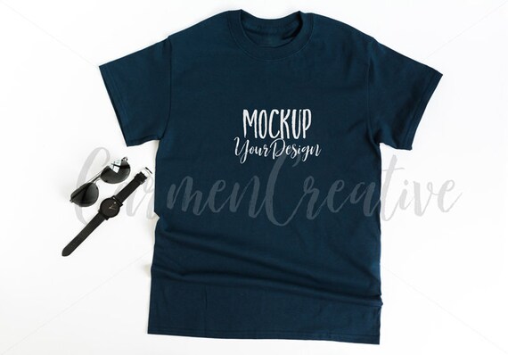 Download Free Guys Shirt Mockups Navy Blue T-Shirt Mockup (PSD ...
