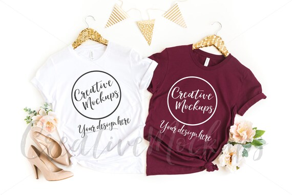 Bella  Canvas White And Maroon Bachelorette Shirt Mockup