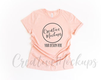 Bella and Canvas Heather Peach Shirt Mockup 3001 / Basic Shirt Mockup / Flat Lay Feminine Mockups