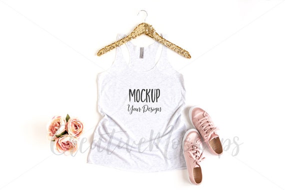 Next Level Heather White Tank Top Mockup With Gold