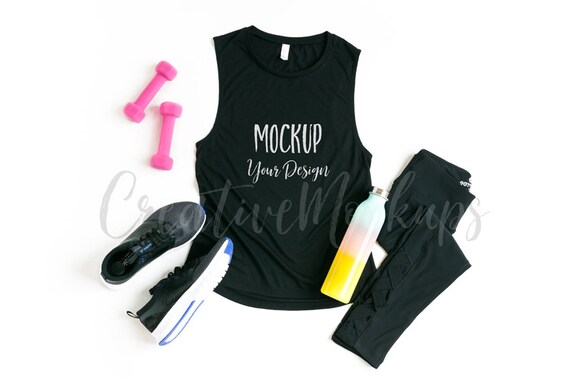 Bella Canvas Black Muscle Tank Top Mockup Muscle