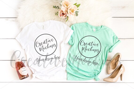 Bella  Canvas White And Mint-Shirt Mockup 3001