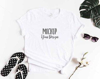 Download Free White Shirt Mockup / Bella + Canvas White Shirt Mockup / Tropical Shirt Mockup PSD Template