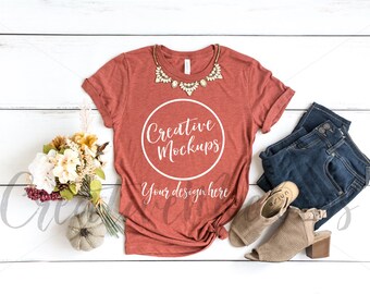 Bella Canvas Heather Stone Fall Shirt Mockup 3001 Fall Etsy