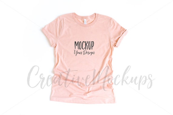 Bella And Canvas Heather Peach Shirt Mockup 3001 With