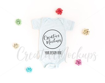 Download Free Bella and Canvas Christmas Ice Blue Triblend Bodysuit Mockup / Baby Boy Bodysuit Mockup / Festive Bodysuit Mockup PSD Template