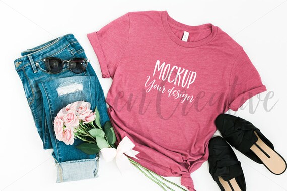 Bella Canvas Heather Raspberry 3001 Shirt Mockup Bella