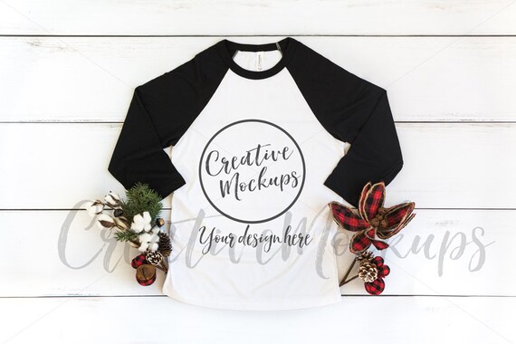 Bella And Canvas Christmas Black Raglan Shirt Mockup 3200 Bella And Canvas Christmas Black Raglan Shirt Mockup 3200