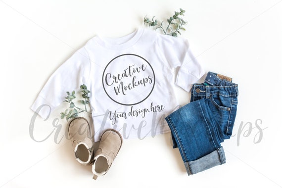 Toddler Longsleeve Cotton Jersey White Shirt Mockup Gender